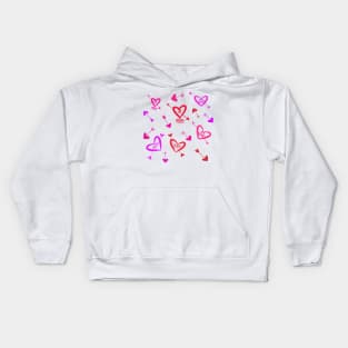 Valentine red, pink and purple hearts pattern with arrows Kids Hoodie
